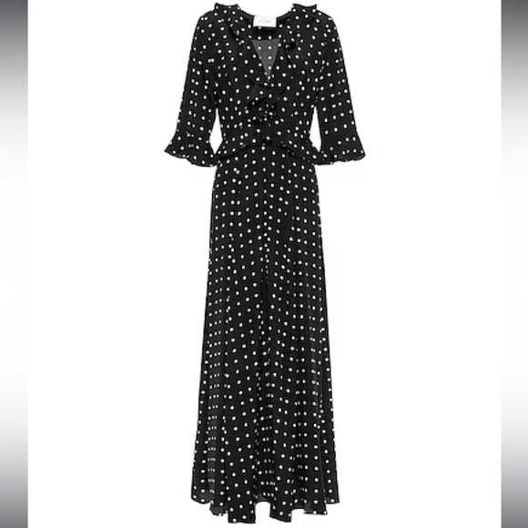 We Are Leone Ruby Ruffle Black Polka Dot 100% Silk Maxi Cardigan XS/S - Picture 2 of 12